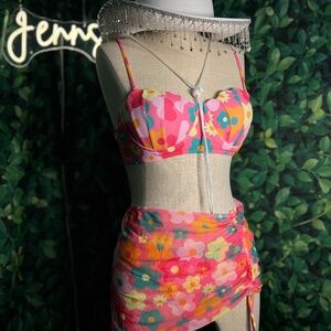 Flower Power Rave Skirt Set – Pink Floral Two-Piece Festival Outfit